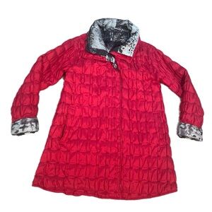 UBU Reversible Quilted Long Jacket Red & Expressions of Love Art Packable Coat S